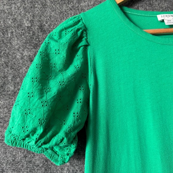 J.Crew Dress Womans XS Green Eyelet Puff Short Sleeve Tiered Midi Casual Summer - Picture 5 of 9